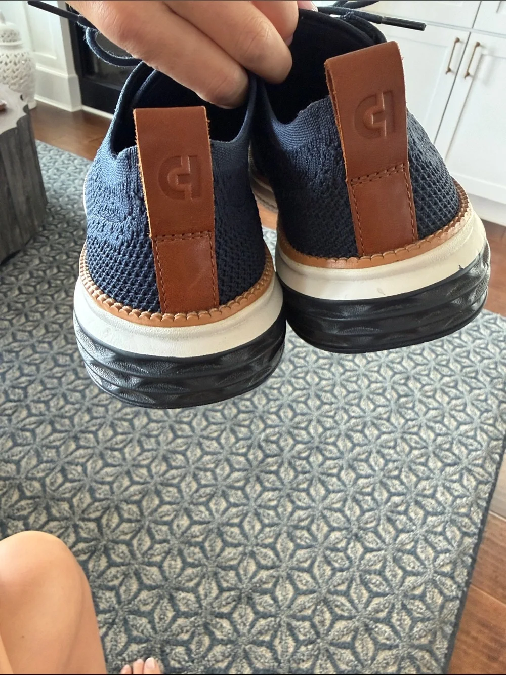Cole Haan Navy Knit Wingtip Derby with Tan Trim